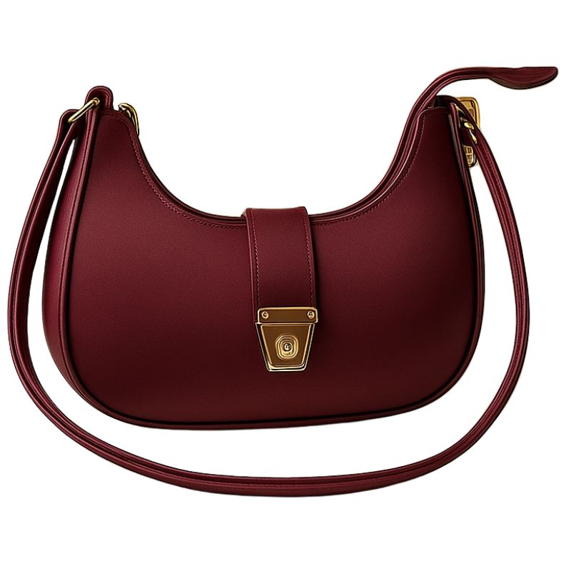 Maroon Crescent Luxury Faux Leather Shoulder Bag for Women