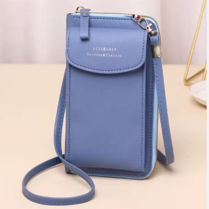 Light Blue Soft Leather Crossbody Bag for Women | Mobile Purse & Wallet