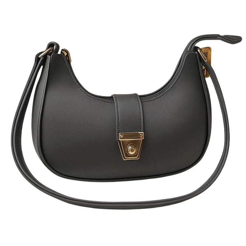 Dark Gray Crescent Luxury Faux Leather Shoulder Bag for Women