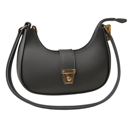 Dark Gray Crescent Luxury Faux Leather Shoulder Bag for Women