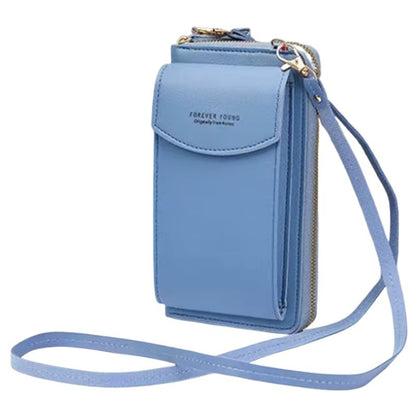 Light Blue Soft Leather Crossbody Bag for Women | Mobile Purse & Wallet
