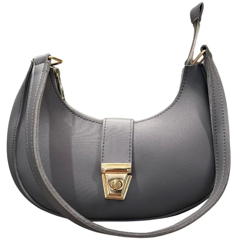 Dark Gray Crescent Luxury Faux Leather Shoulder Bag for Women