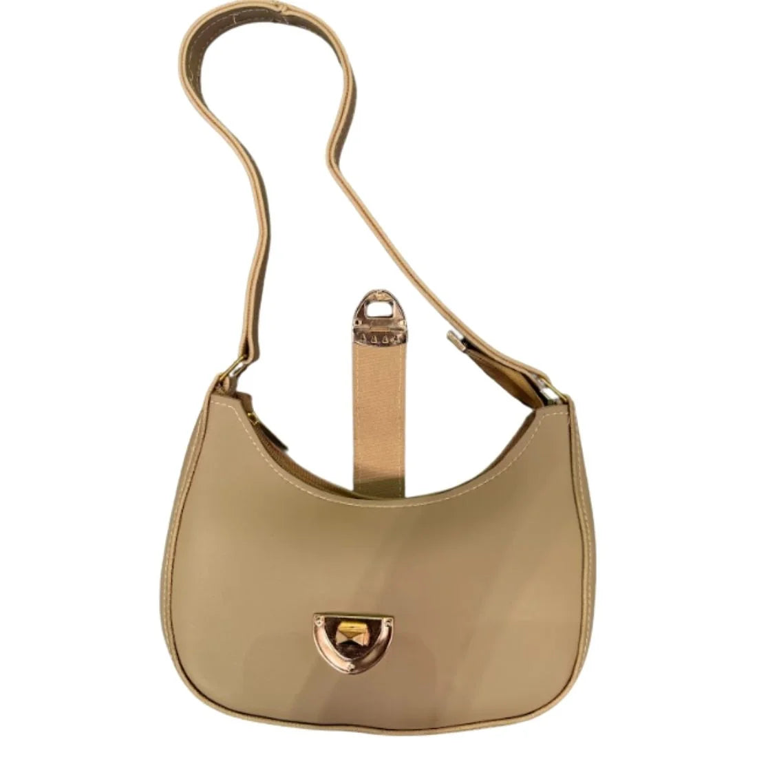 Beige Crescent Leather Shoulder Bag for Women | Luxury Handbag