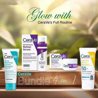 CeraVe 4-in-1 Skincare Kit | Cleanser, Serum, Sunblock & Night Cream
