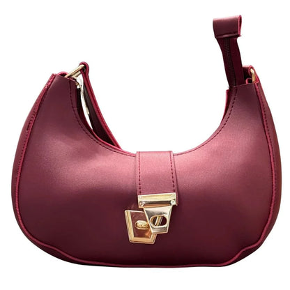 Maroon Crescent Luxury Faux Leather Shoulder Bag for Women