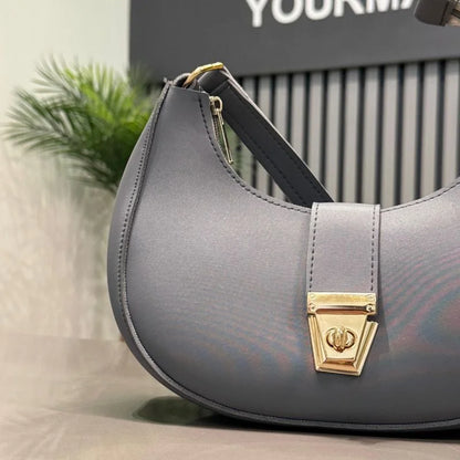 Dark Gray Crescent Luxury Faux Leather Shoulder Bag for Women