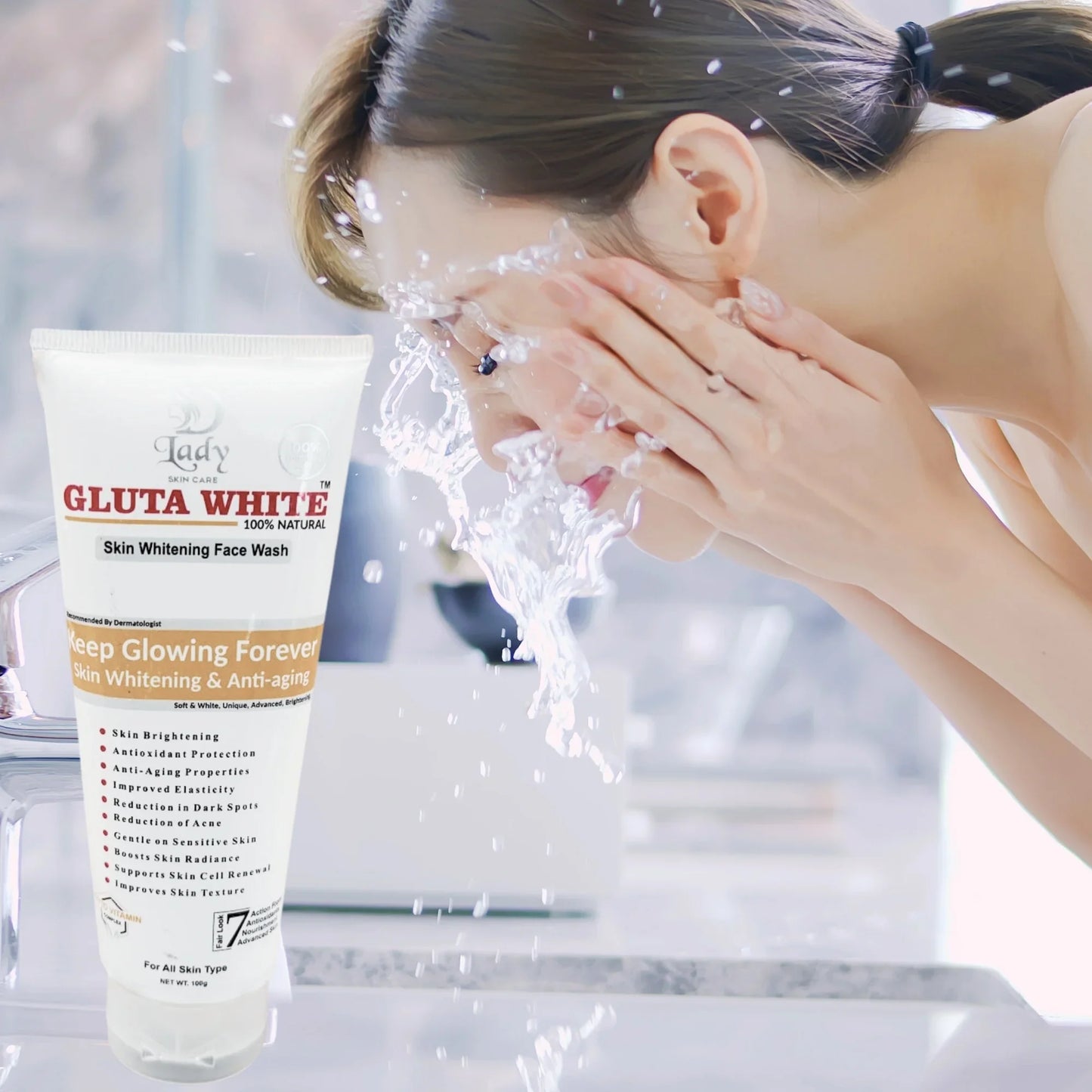 Gluta White Skin Whitening Face Wash | 7-in-1 Brightening Cleanser