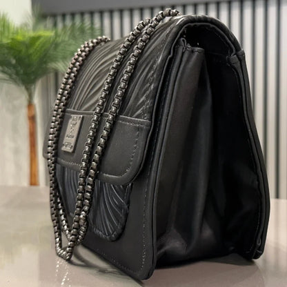 Charcoal Black Luxury Faux Leather Shoulder Bag for Women | Casual & Work