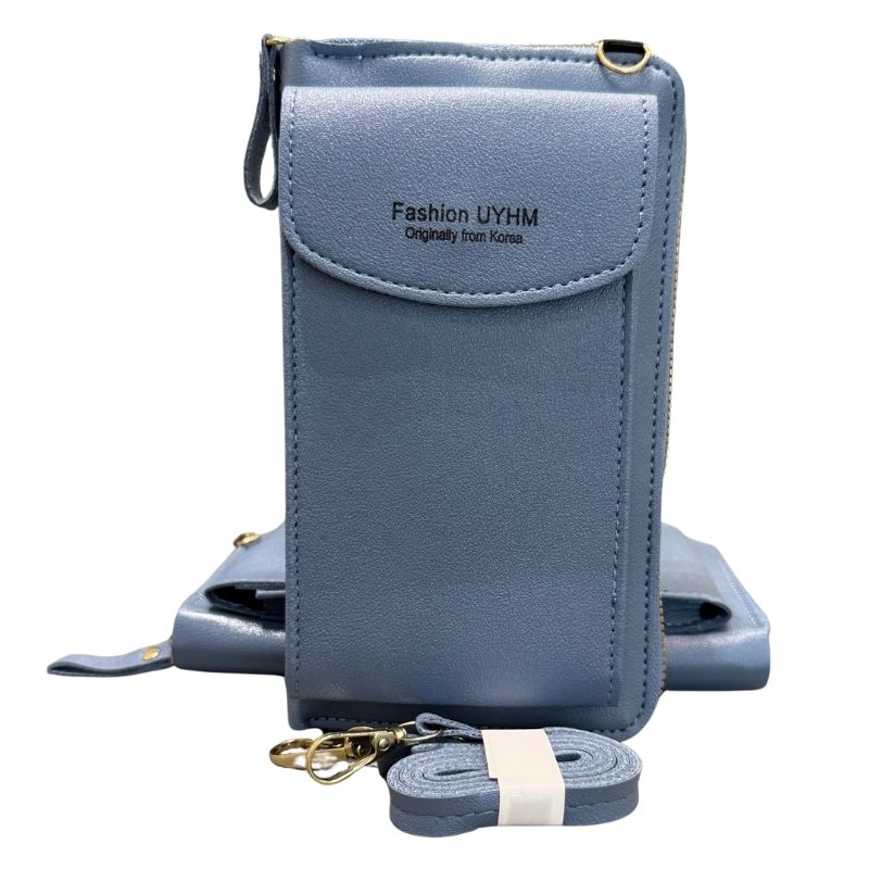 Light Blue Soft Leather Crossbody Bag for Women | Mobile Purse & Wallet