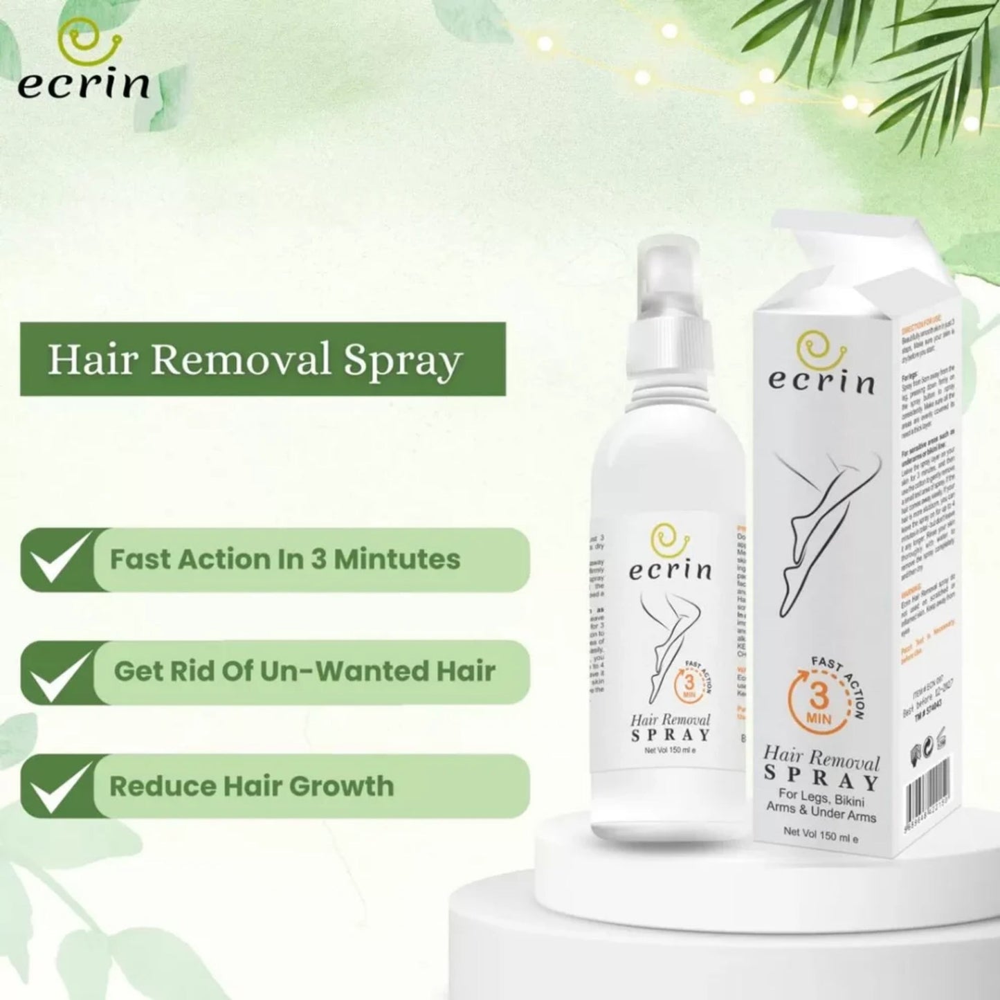 Ecrin Hair Removal Spray 100ml | Fast & Gentle Remover for Men & Women