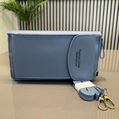 Light Blue Soft Leather Crossbody Bag for Women | Mobile Purse & Wallet