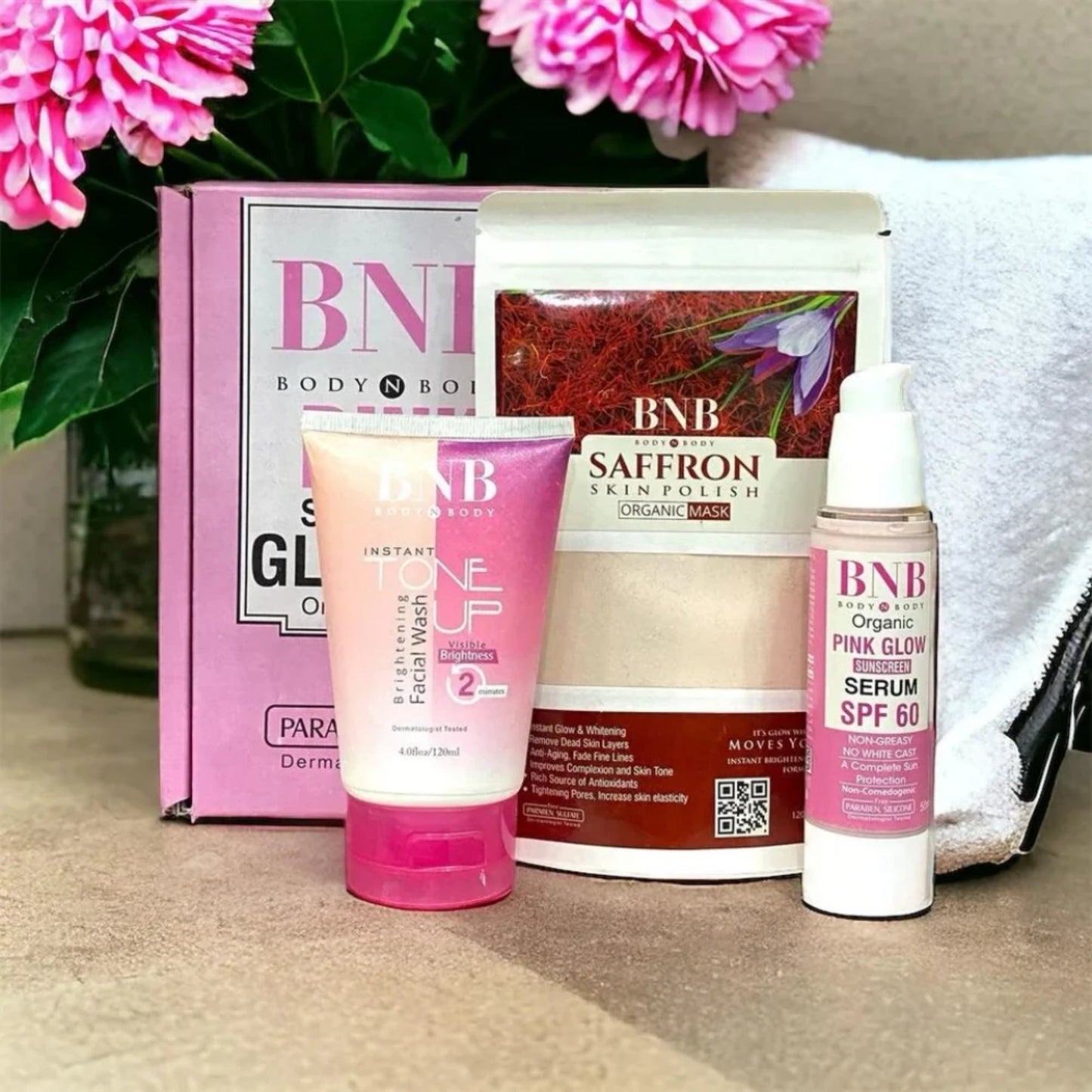 BNB Pink Face Glow Kit | 3-in-1 Wash, Mask & SPF Skincare Set