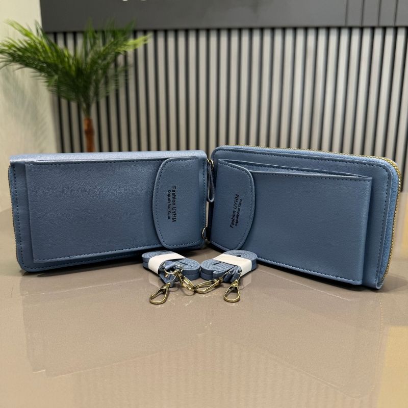 Light Blue Soft Leather Crossbody Bag for Women | Mobile Purse & Wallet