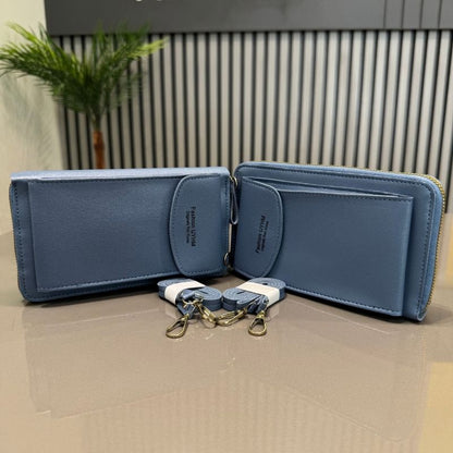 Light Blue Soft Leather Crossbody Bag for Women | Mobile Purse & Wallet