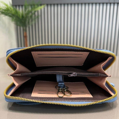 Light Blue Soft Leather Crossbody Bag for Women | Mobile Purse & Wallet