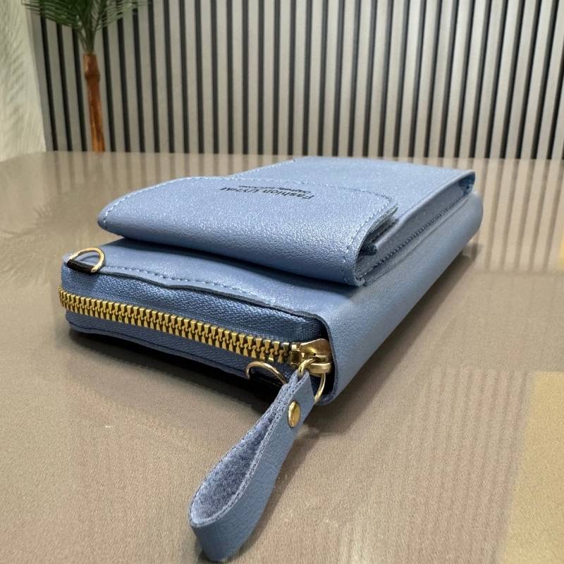 Light Blue Soft Leather Crossbody Bag for Women | Mobile Purse & Wallet