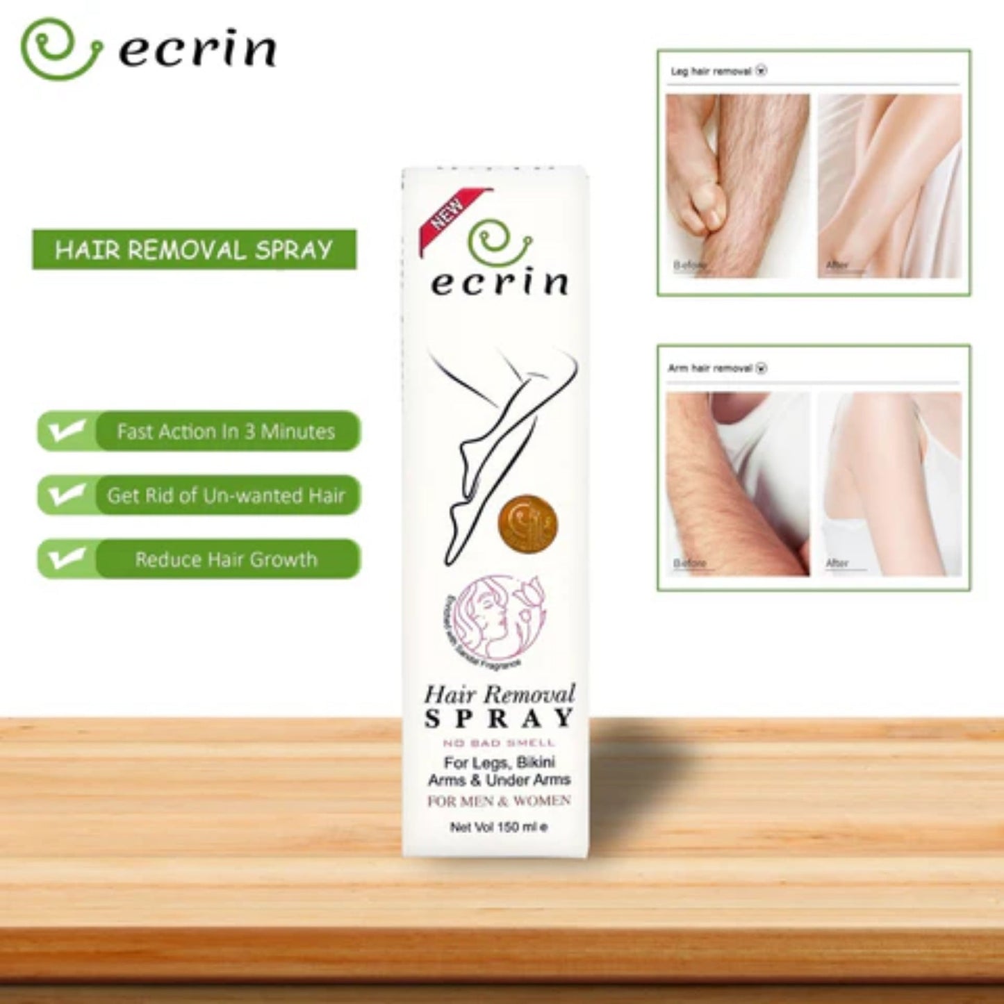 Ecrin Hair Removal Spray 100ml | Fast & Gentle Remover for Men & Women